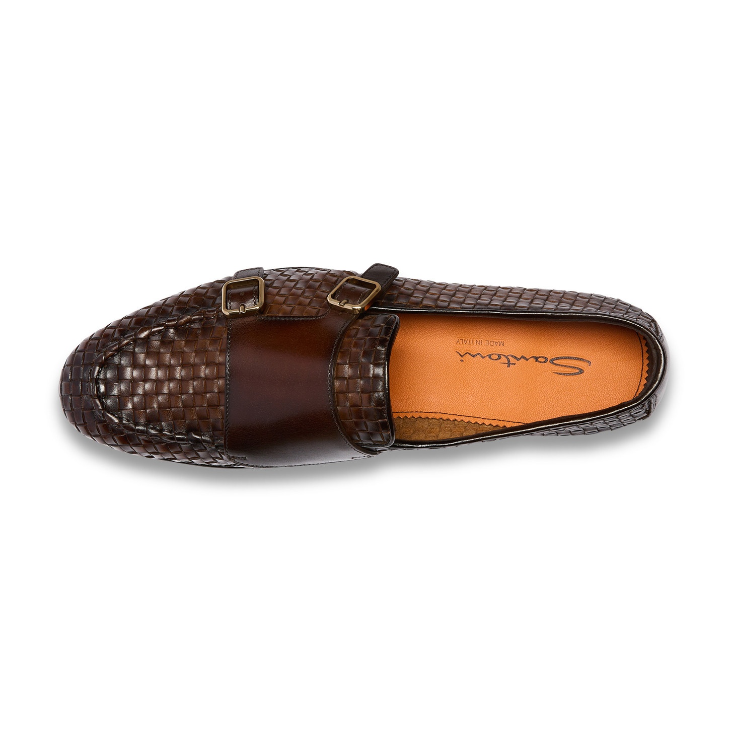 Men's dark brown woven leather double-buckle loafer - 5
