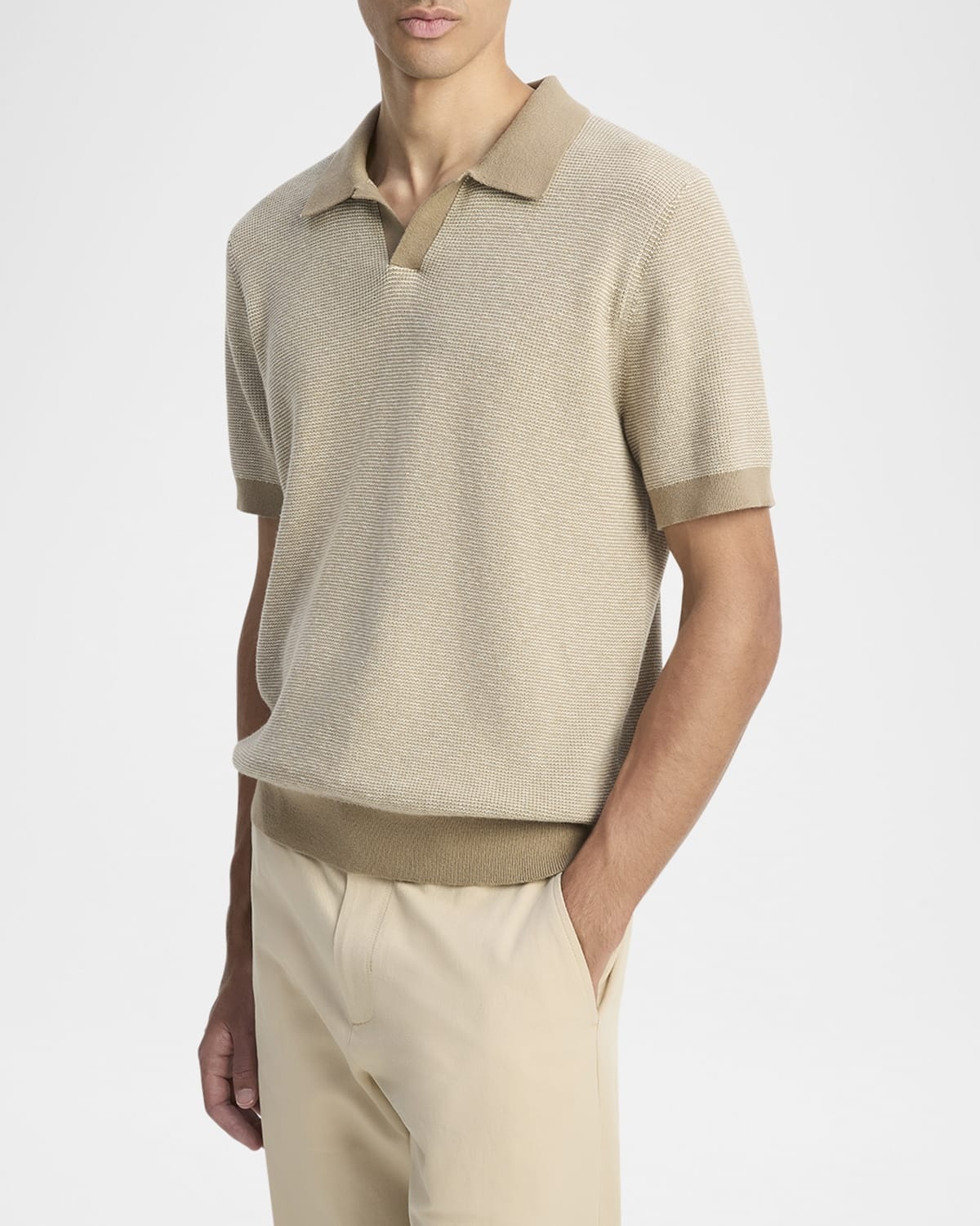 Men's Cotton and Cashmere Johnny Collar Polo Shirt - 4