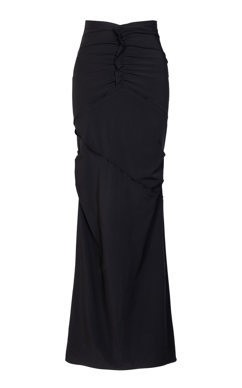 Paris Georgia Minimal Ruffled Stretch Maxi Skirt black outlook