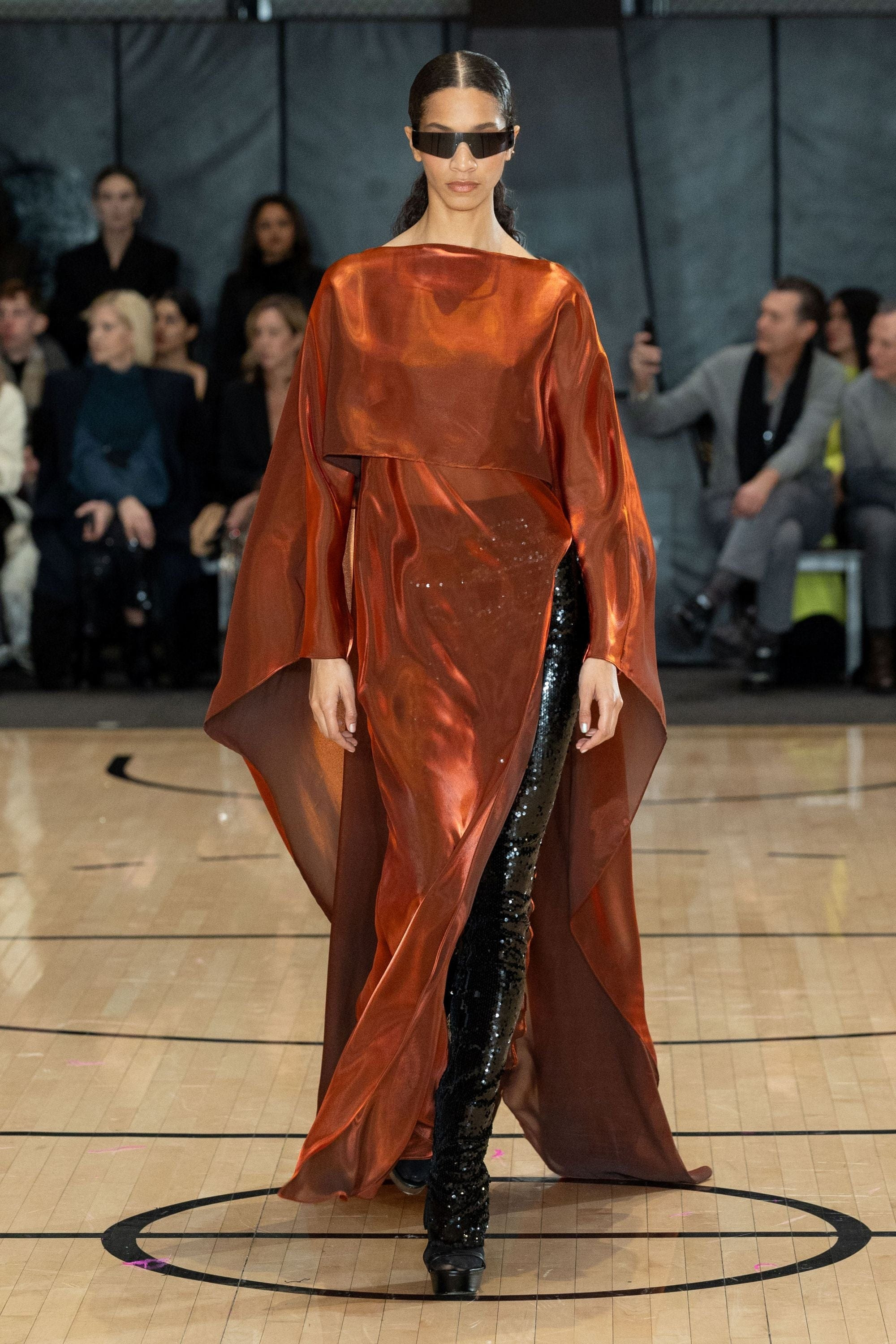 Metallic Organza Layered Gown With Cape - 5