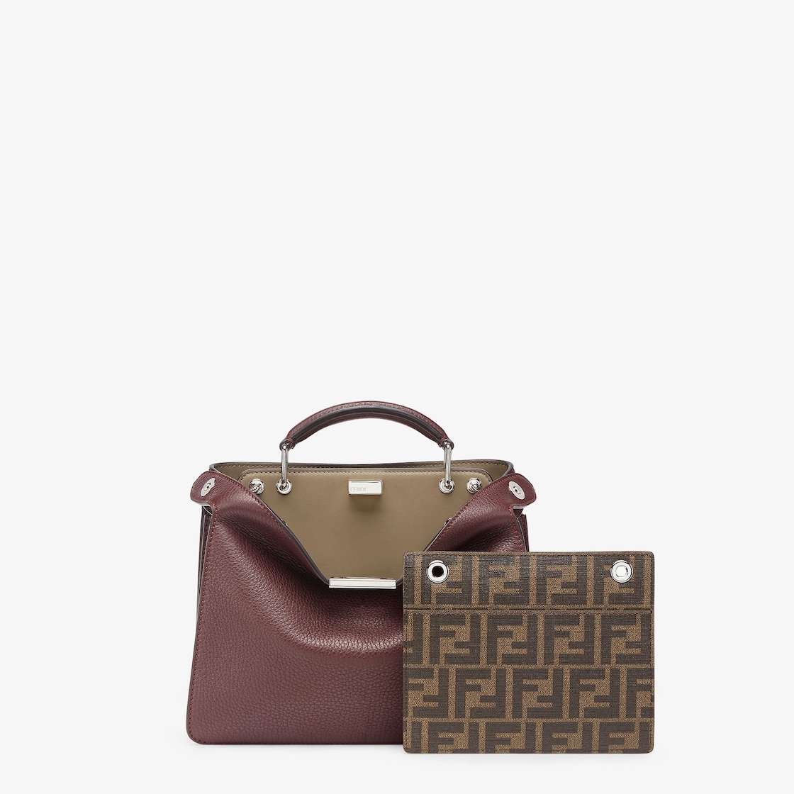 Small iconic Peekaboo ISeeU bag, made of dark red Cuoio Romano leather. The interior is organized in - 2