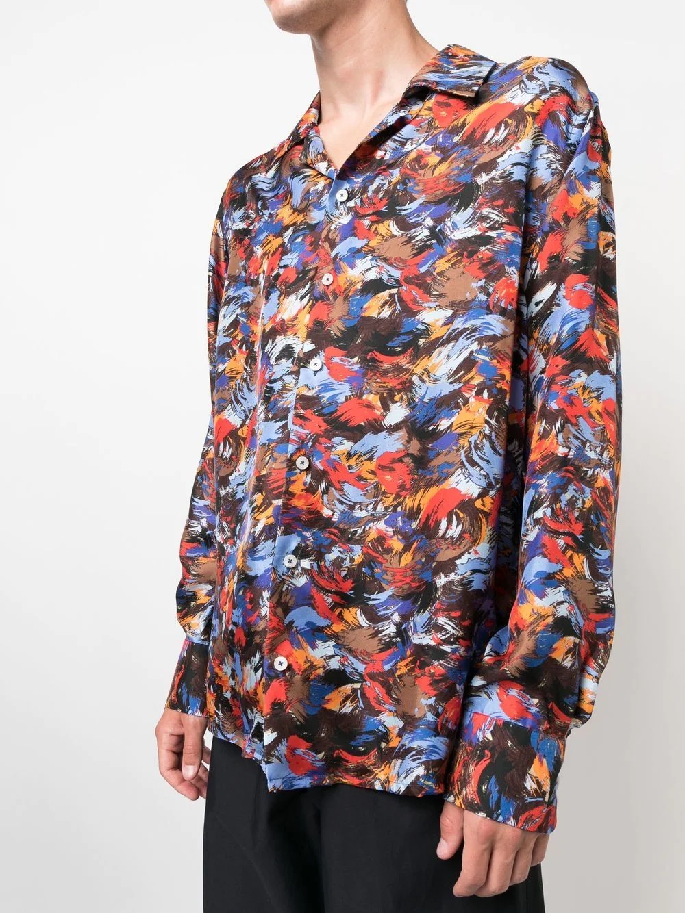 painterly-print button-up silk shirt - 5