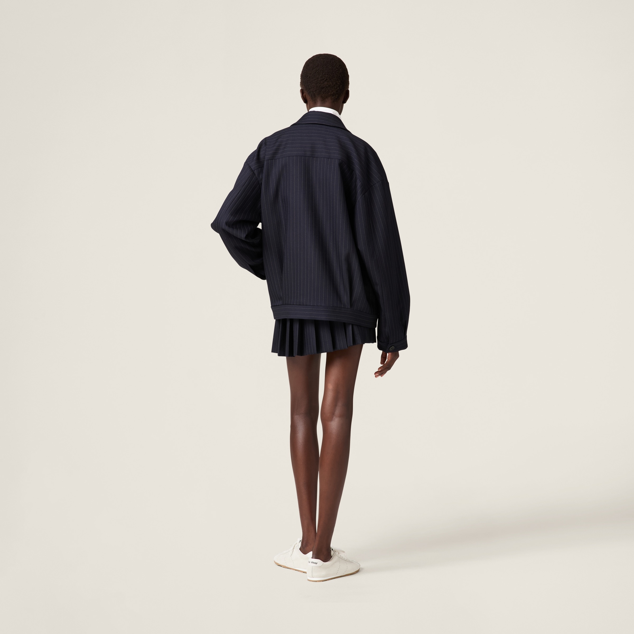 ジャケット Miu Miu Single-Breasted Pinstripe Wool Blazer Miu Miu Women's' Single-Breasted Pinstripe Blazer in Navy