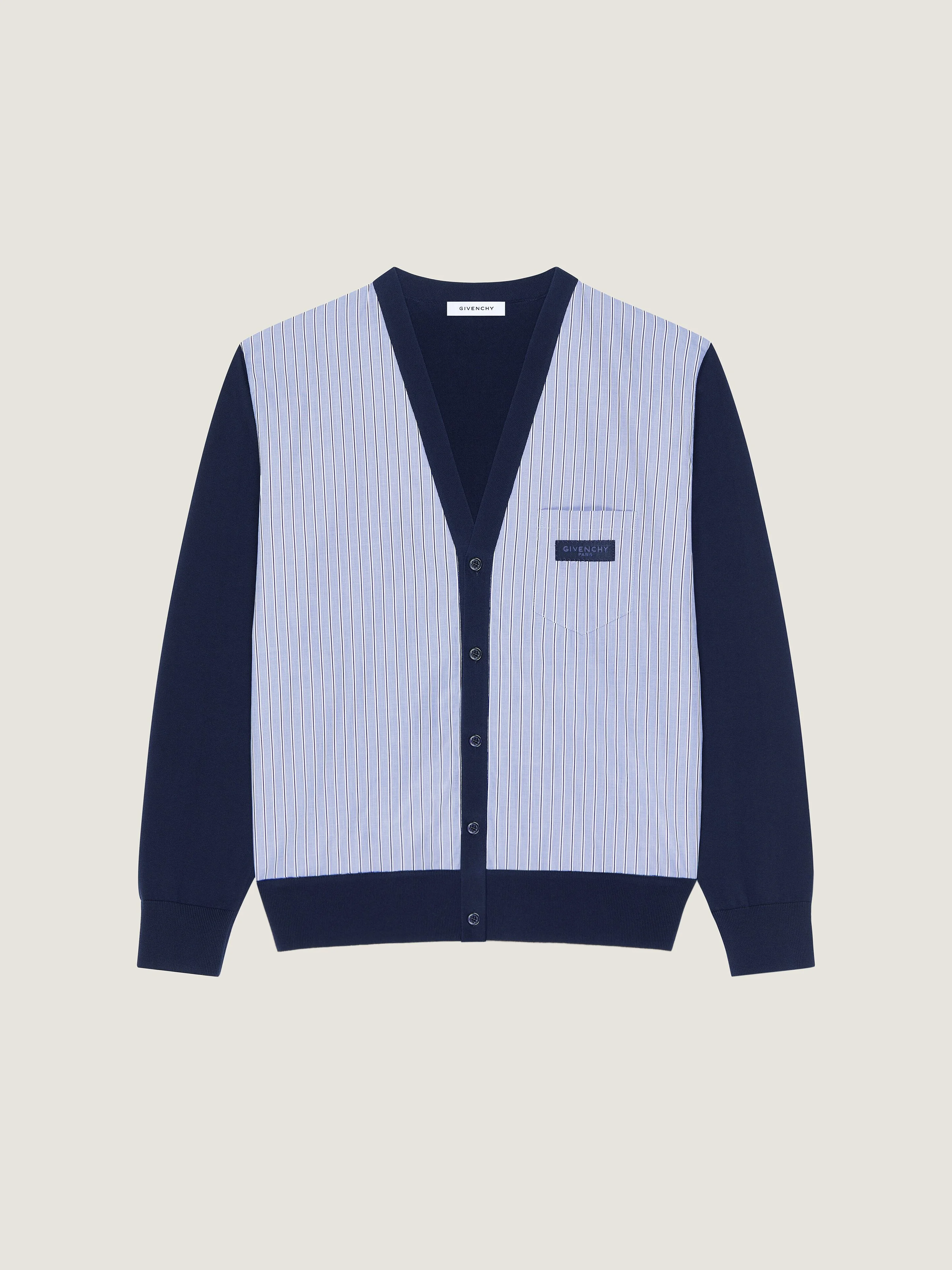 STRIPED CARDIGAN IN COTTON WITH GROS GRAIN DETAIL - 1