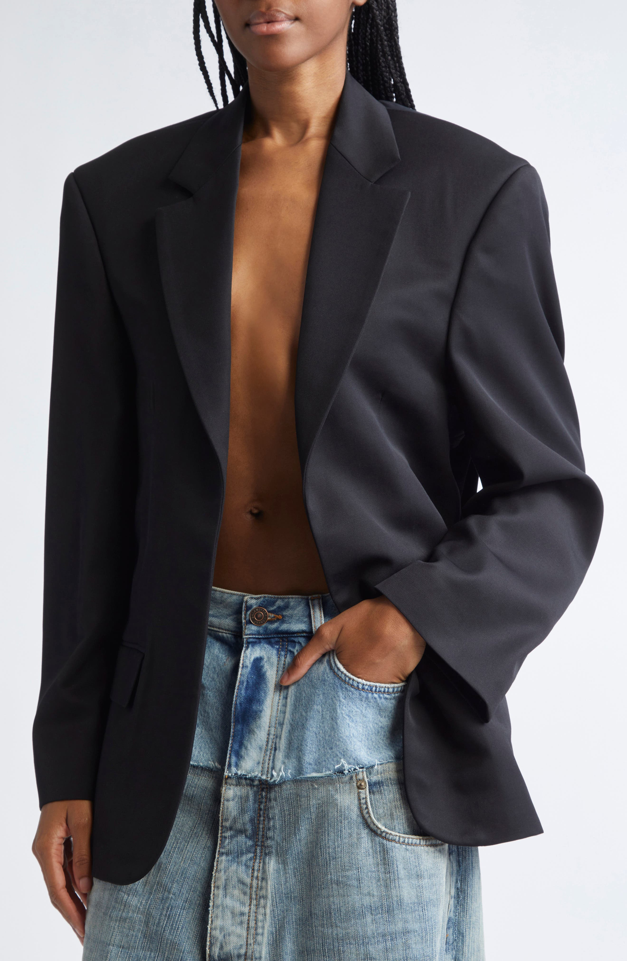Balenciaga Tailored Wool Gabardine Blazer in 1000 Black at Nordstrom - 5