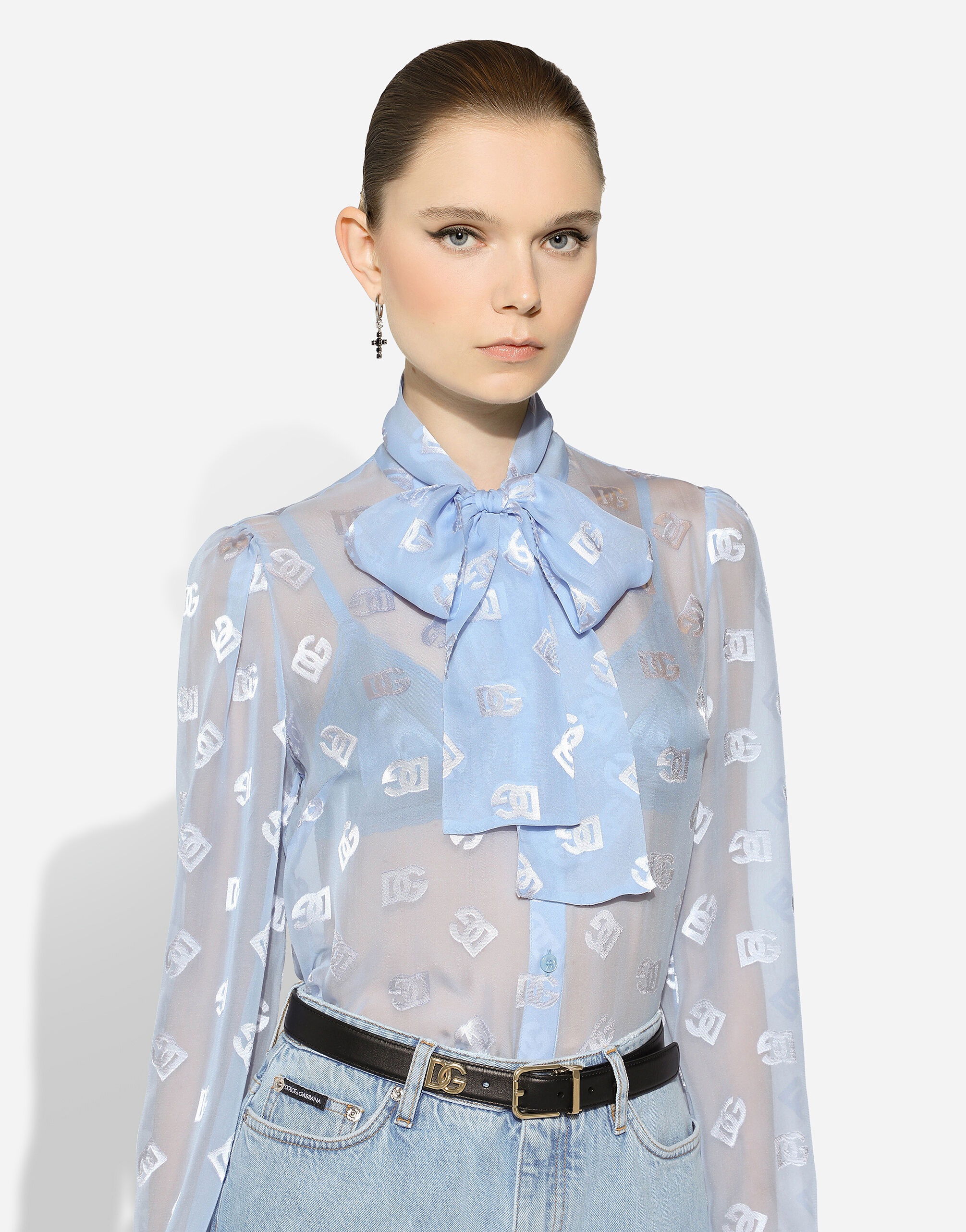 Dévoré silk shirt with DG logo - 4
