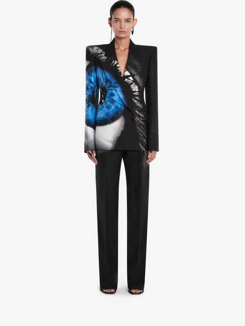 Alexander McQueen Women's Iris Wide Leg Trousers in Black/blue outlook