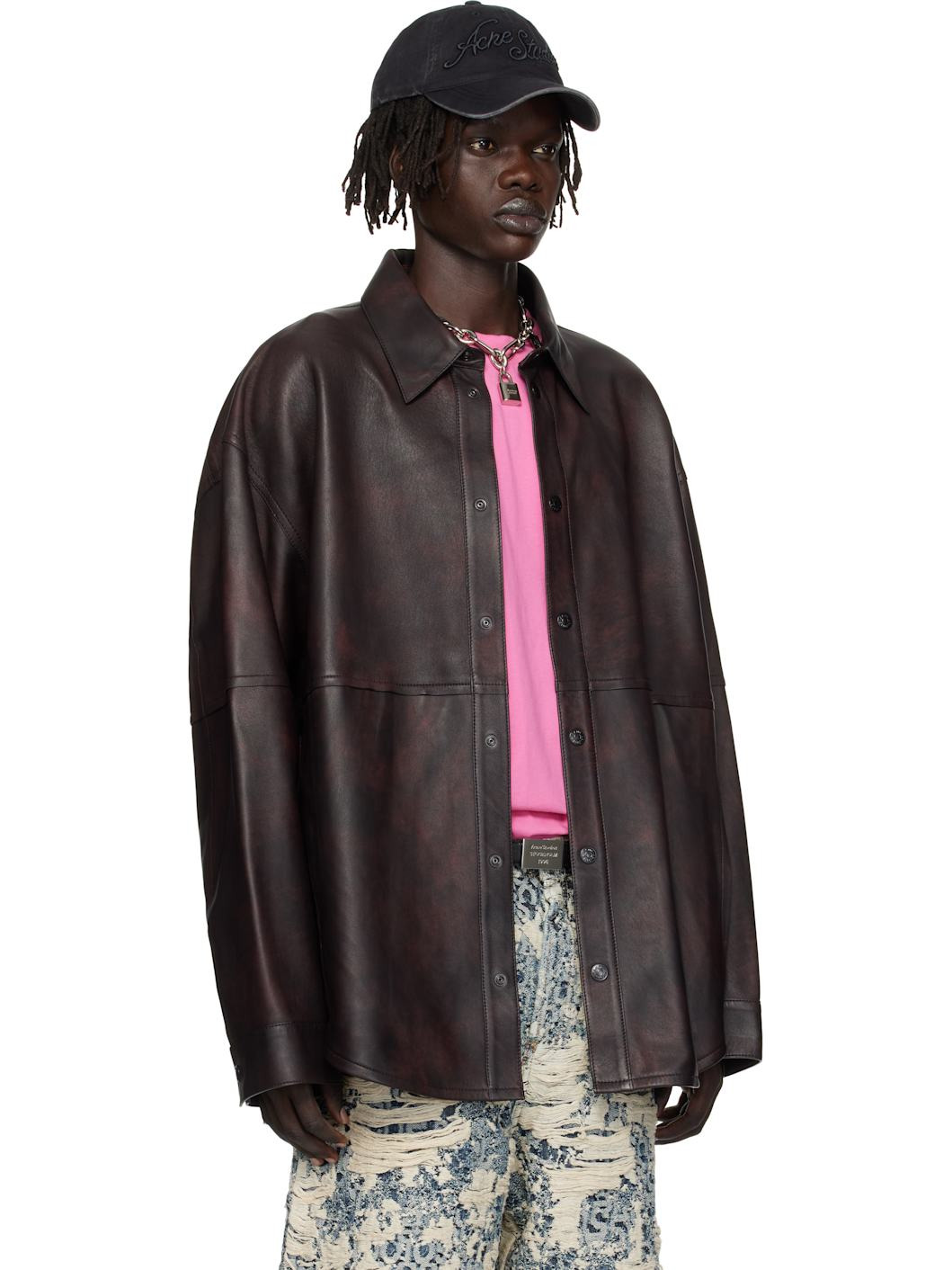 Burgundy Relaxed Fit Leather Overshirt - 2