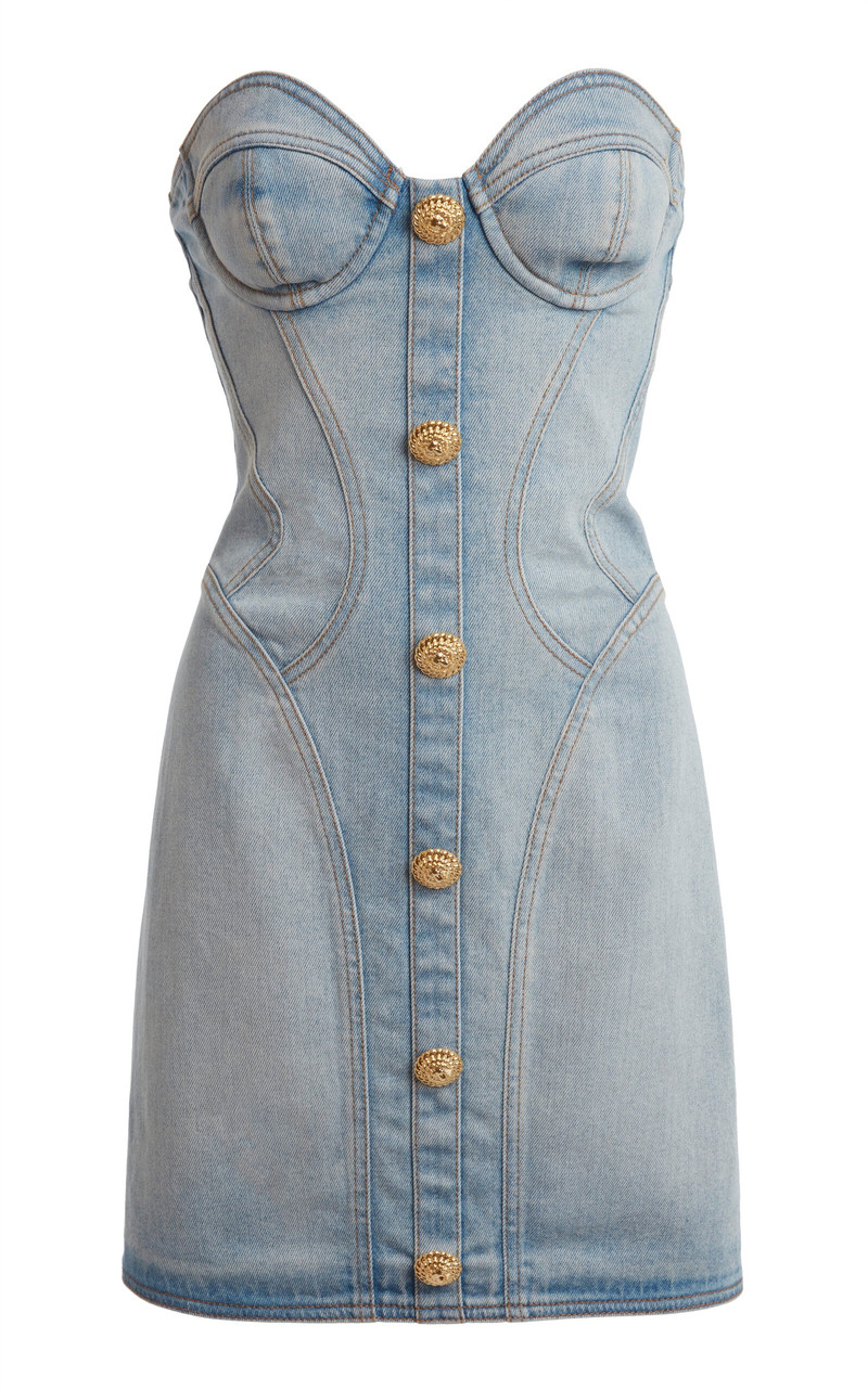 Button-Detailed Denim Bustier Mini Dress blue - 1