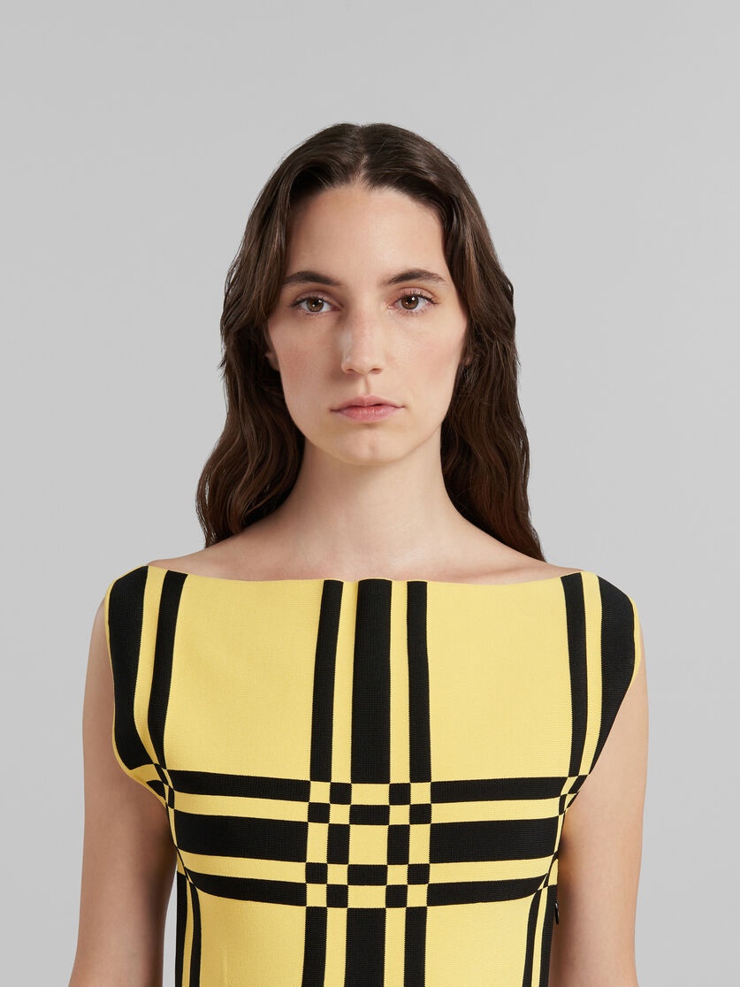 YELLOW VISCOSE SHEATH DRESS WITH MAXI CHECK - 4