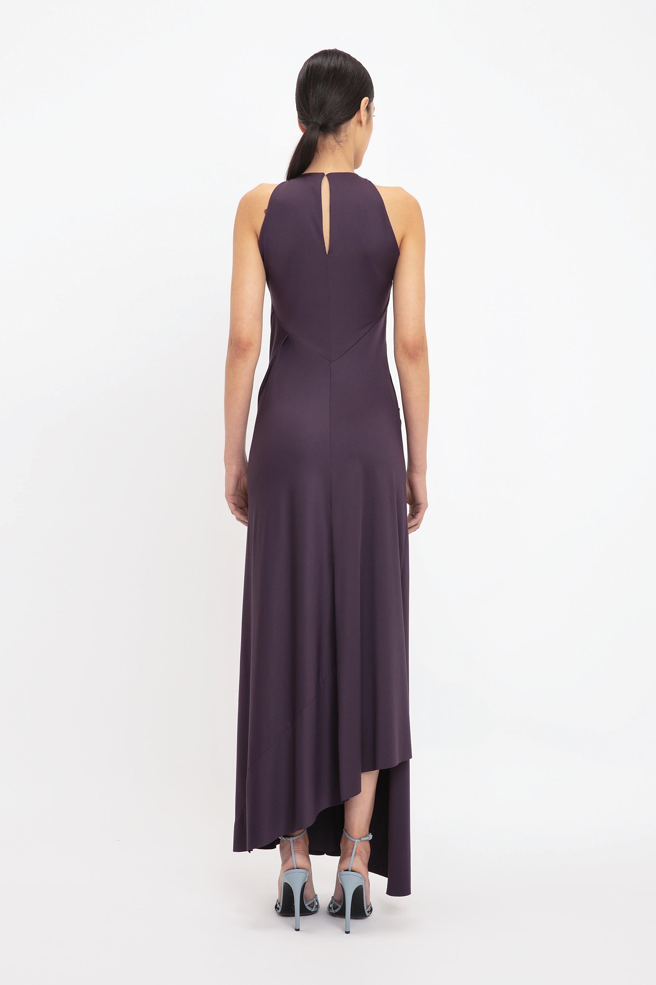 Sleeveless Drape Front Gown In Fig - 4