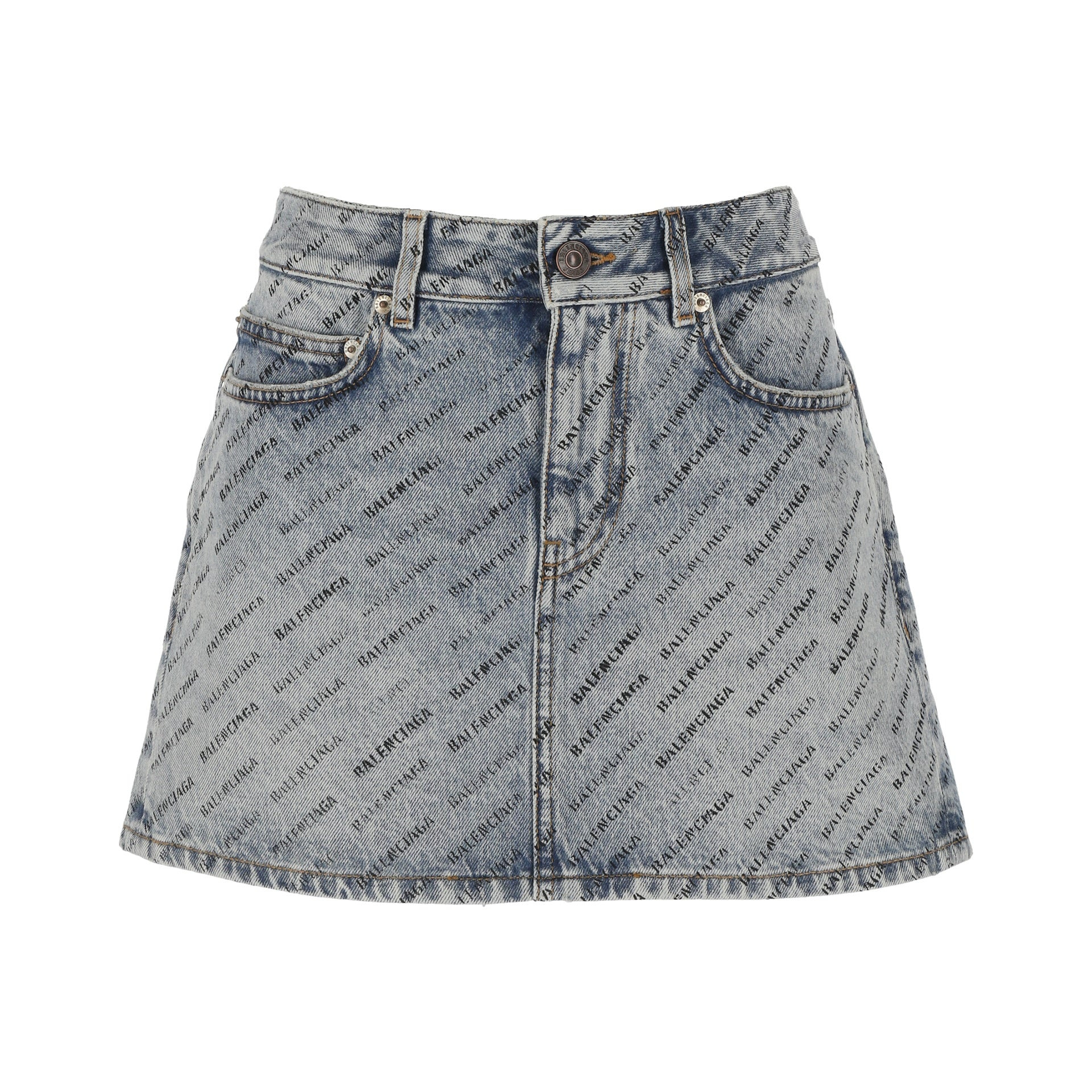 Balenciaga Logo Print Denim Skirt Women - 5