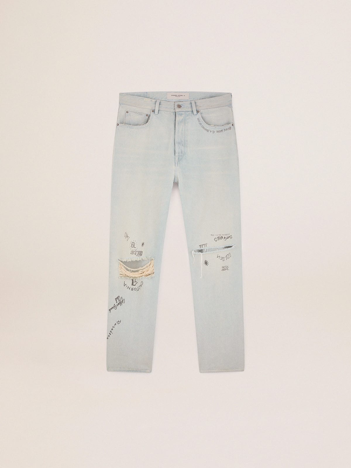 Men's bleached jeans with distressed treatment - 1