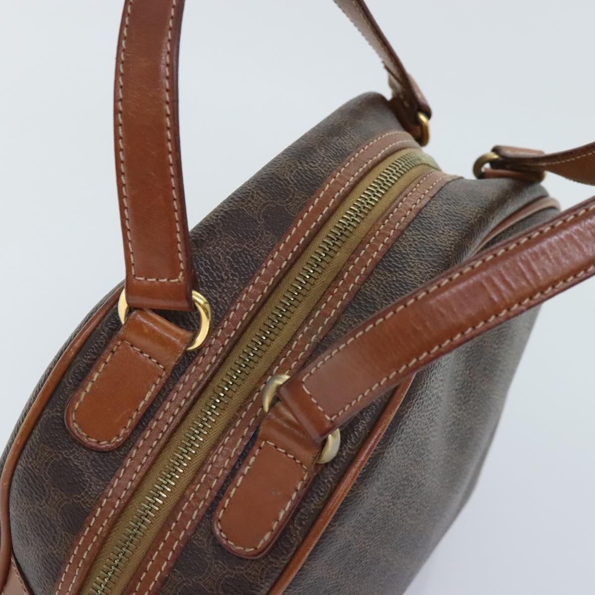 CELINE Macadam Canvas Hand Bag Pvc Leather Brown Gold - 5