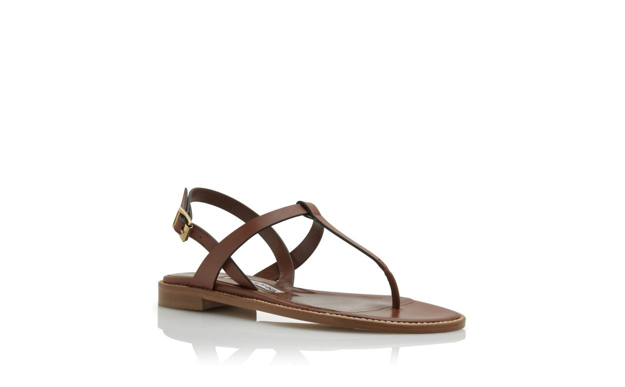 Mid Brown Calf Leather Flat Sandals - 3