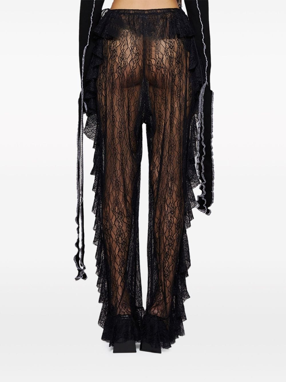 ruffled straight-leg lace trousers - 5