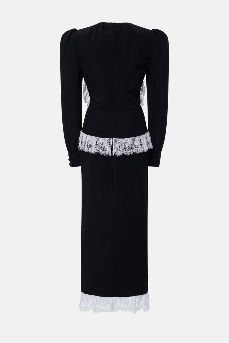 Alessandra Rich SILK DRESS WITH LACE RUFFLE AND BOW outlook