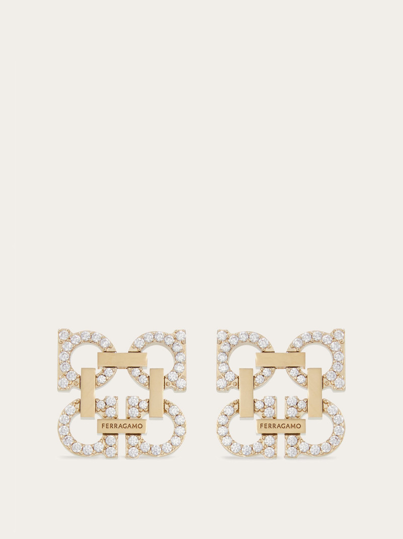 Crystal embellished four Gancini clip on earrings 1