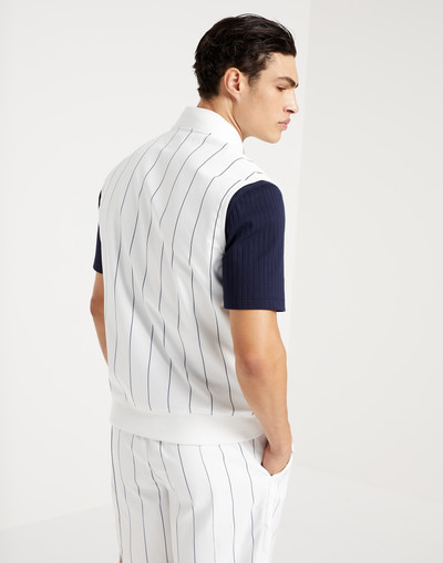Brunello Cucinelli Chalk stripe nylon sleeveless sweatshirt with zipper and tennis badge outlook