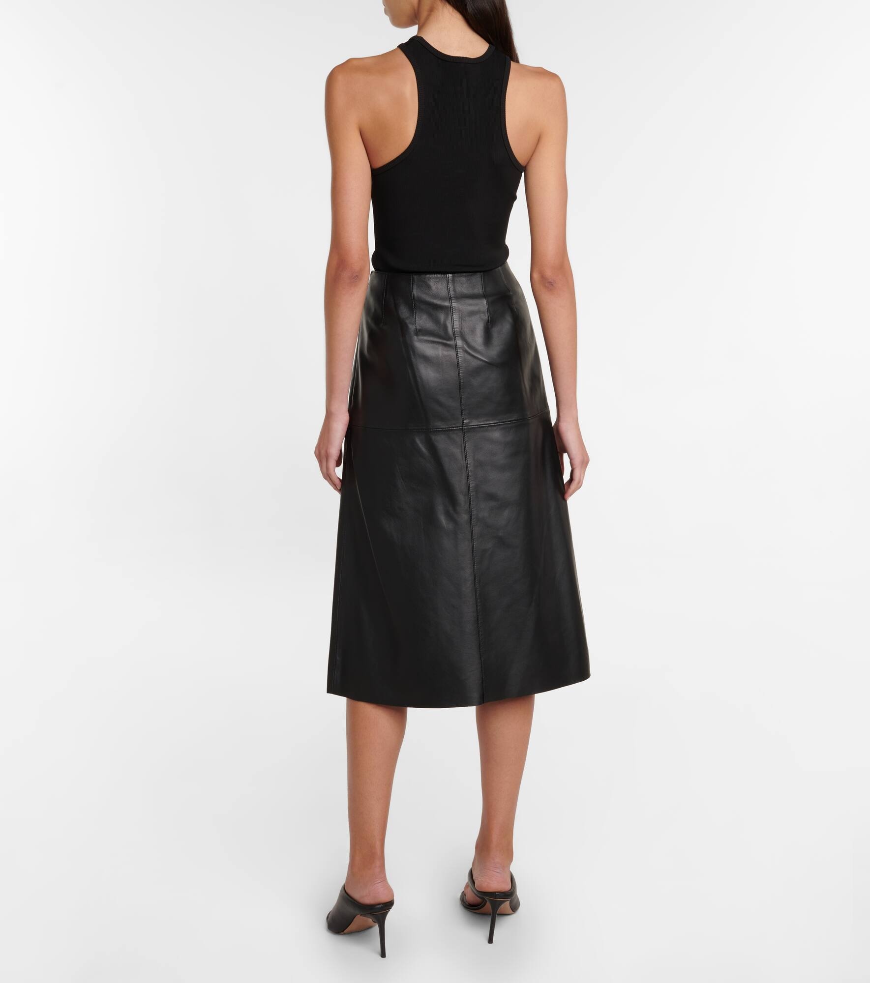 Sidena A-line leather midi skirt - 3