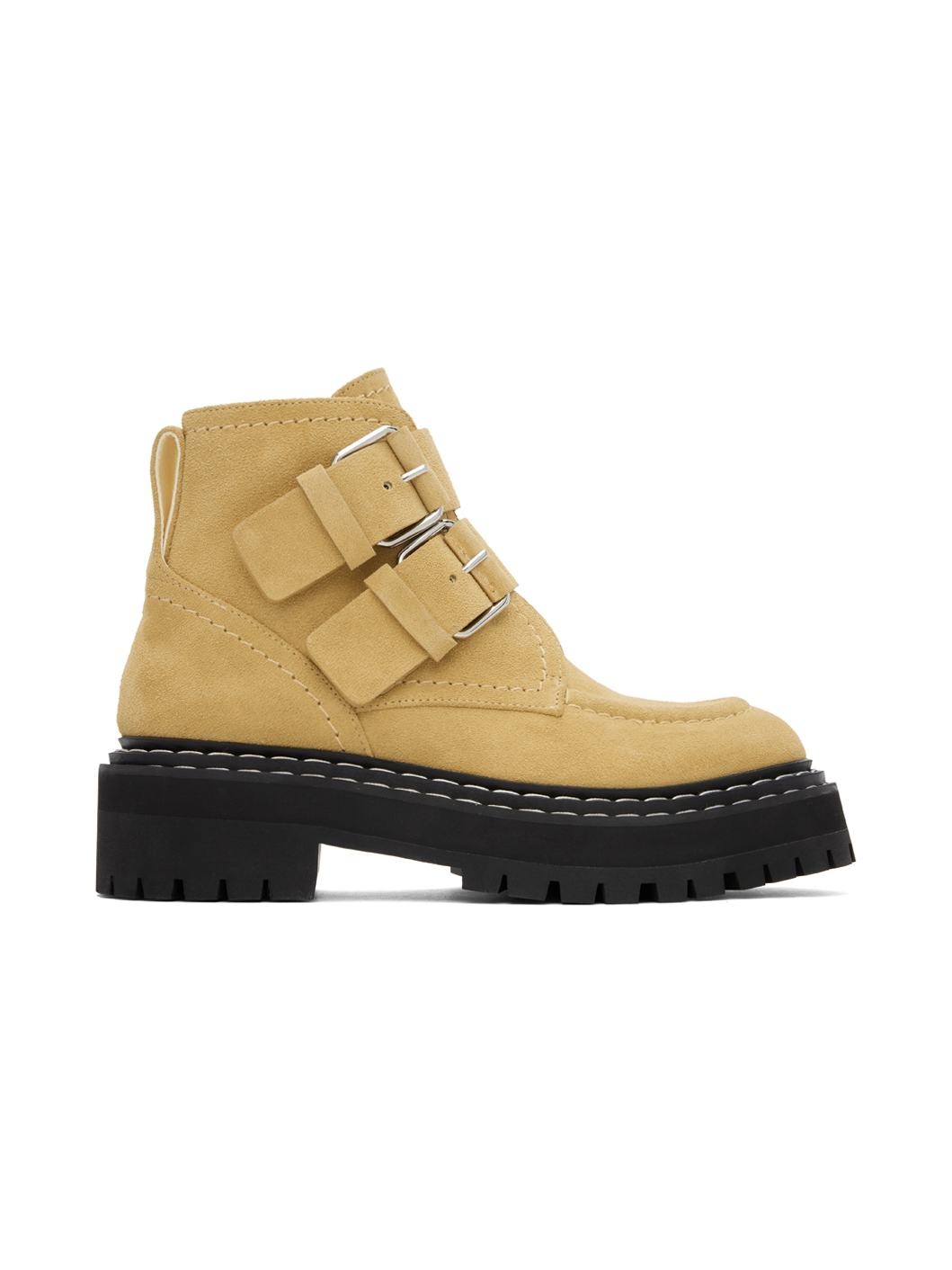 Beige Lug Sole Buckle Boots - 1