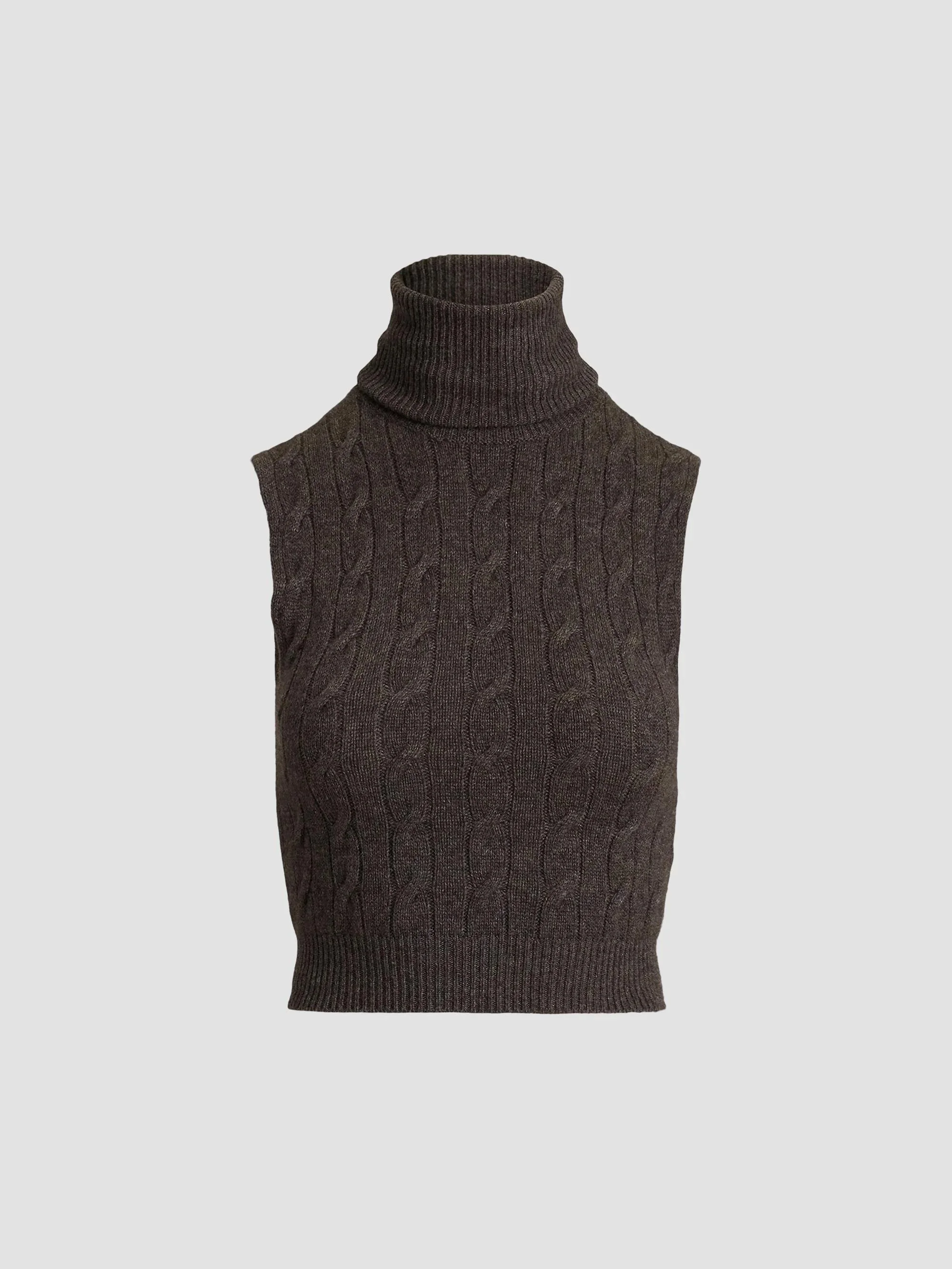 Women's Cable-Knit Cashmere Turtleneck Top - Taupe Grey - 1