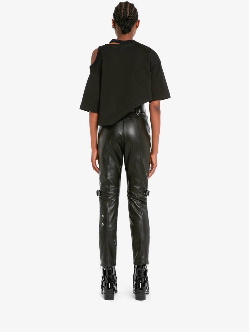 Women's Asymmetric Cropped T-shirt in Black - 4