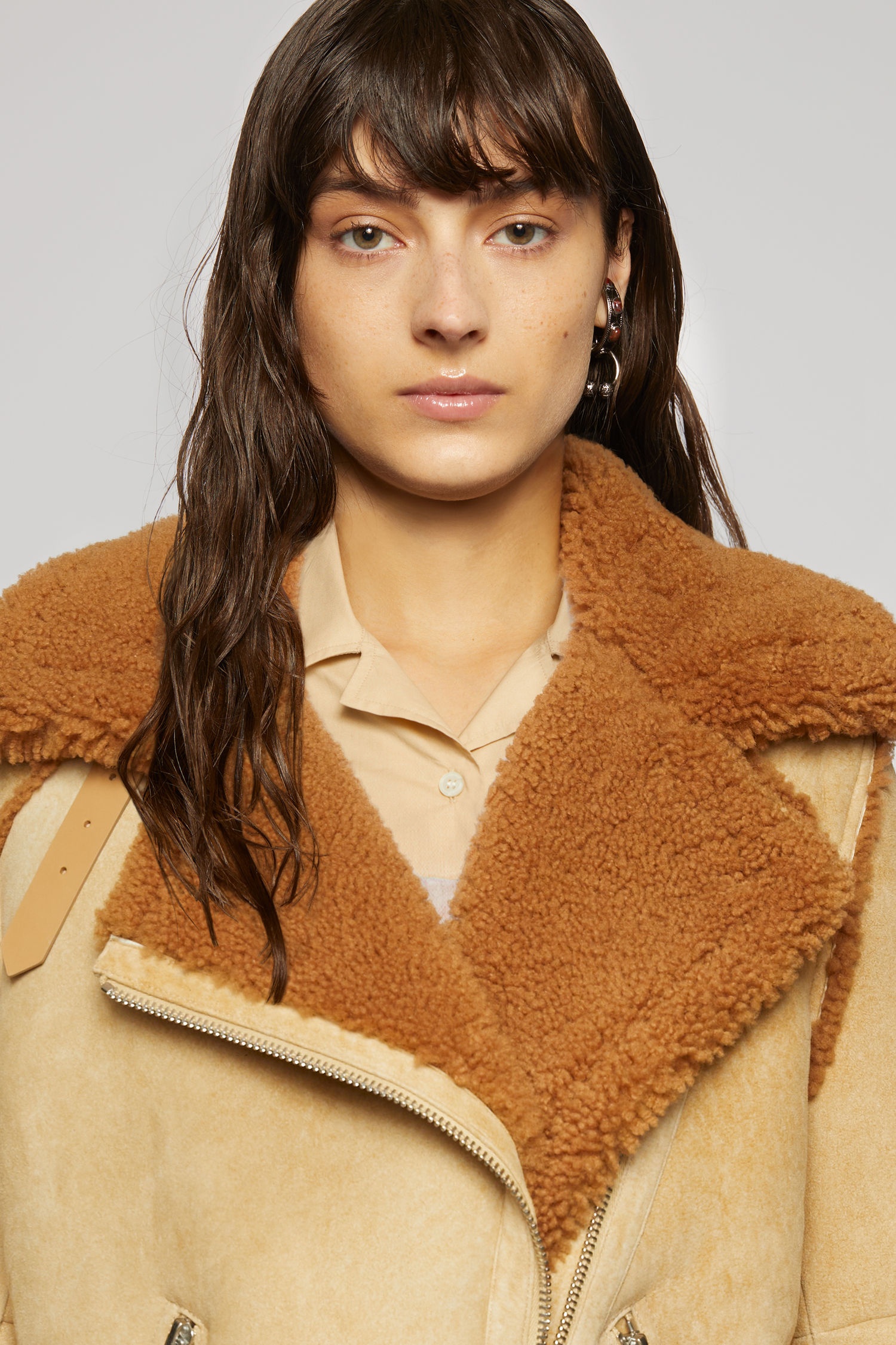 Suede shearling jacket beige - 6