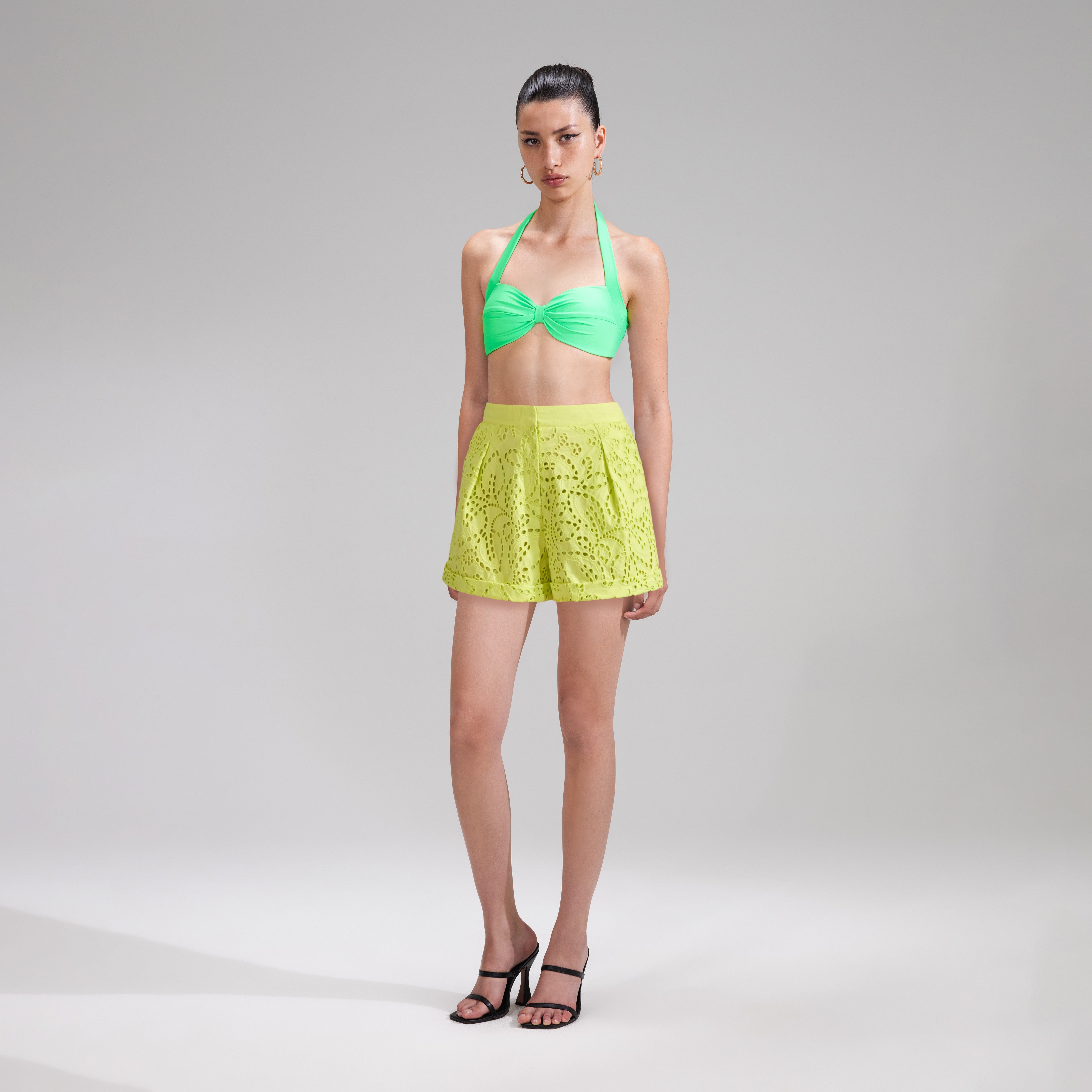 Lime Broderie Shorts - 2