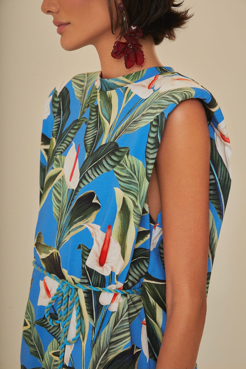 Blue Anthurium Garden Organic Cotton Mini T-Shirt Dress 3