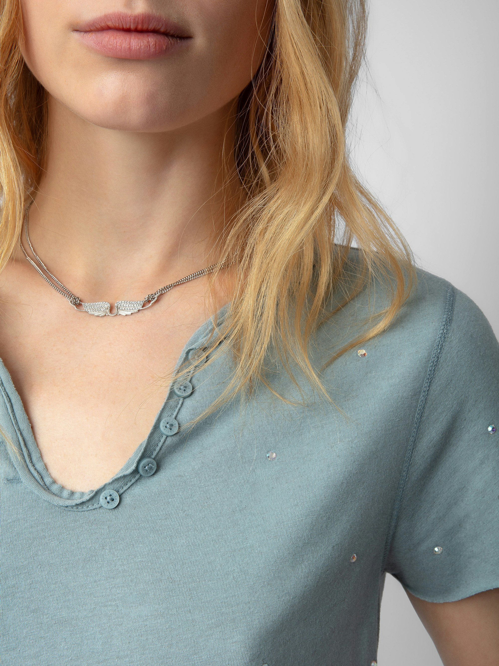 Diamanté Henley T-shirt - 4