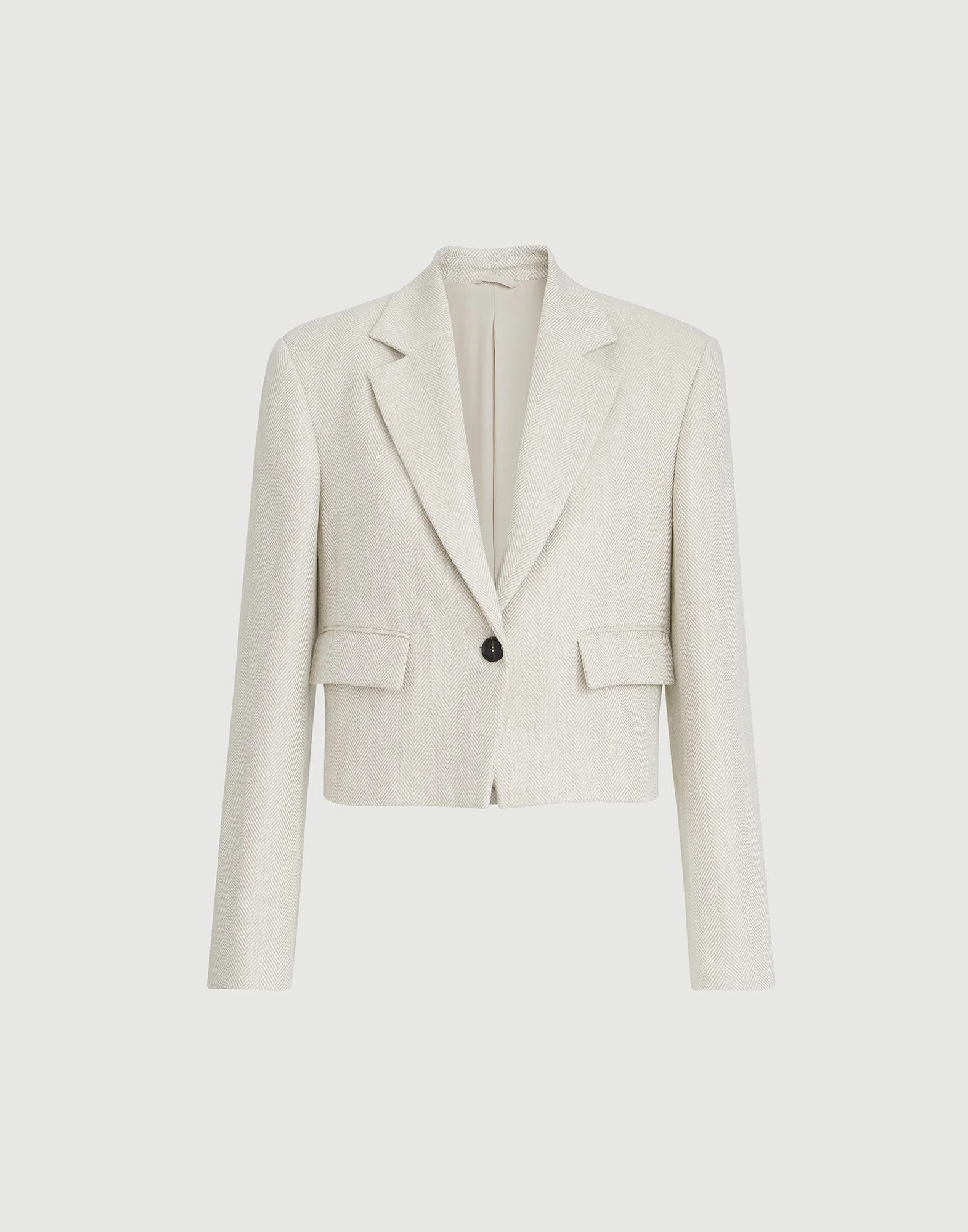 Linen and cotton chevron cropped blazer with monili - 1