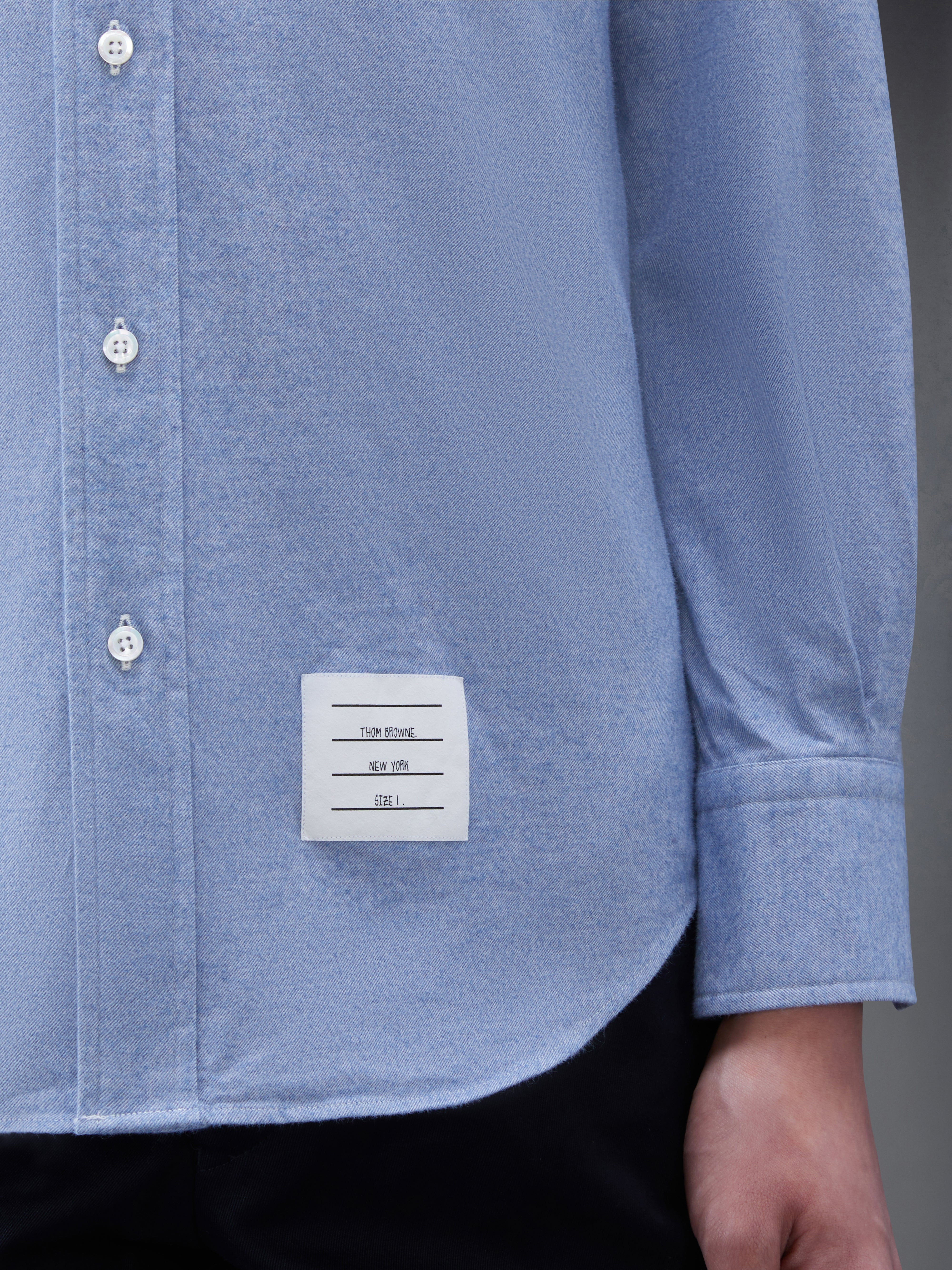 Light Blue Solid Flannel Shirting 4-bar Nametag Straight Fit Shirt - 6