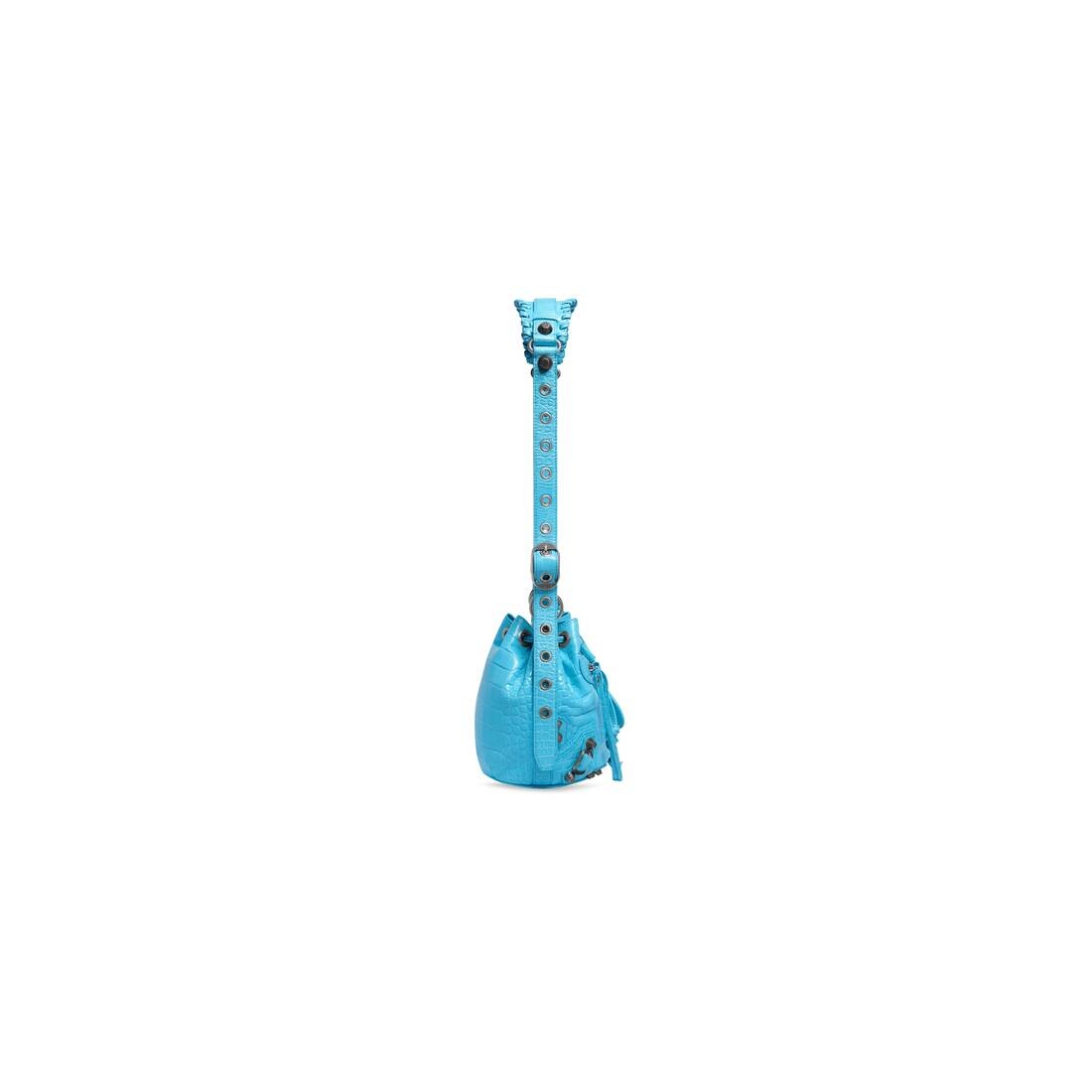 Women's Le Cagole Xs Bucket Bag Crocodile Embossed  in Blue Sky - 5