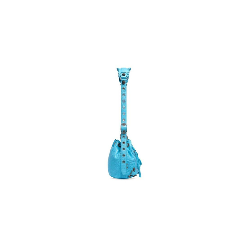 Women's Le Cagole Xs Bucket Bag Crocodile Embossed in Blue Sky 5