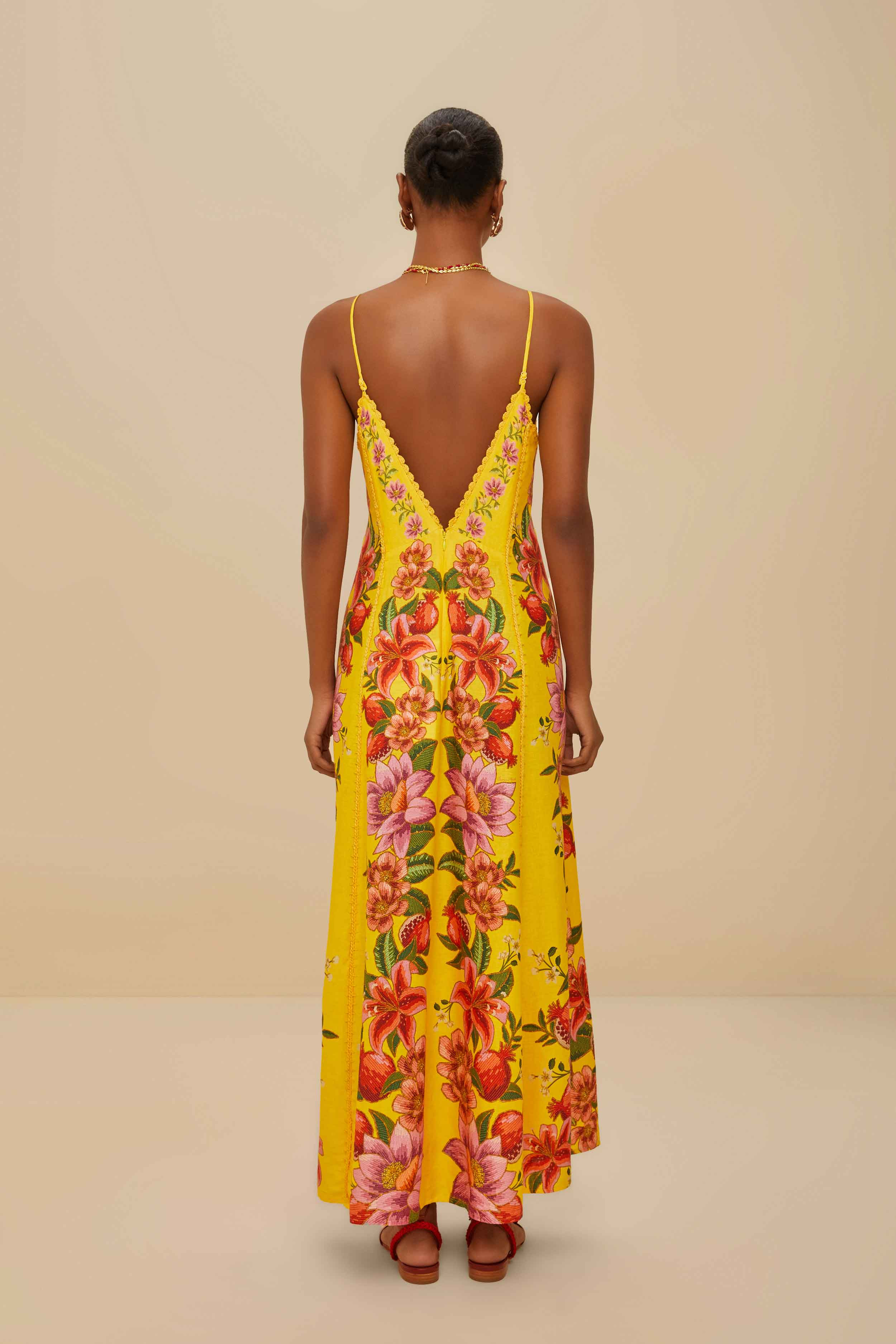 Yellow Summer Fruit Scarf Lenzing™ Ecovero™ Euroflax™ Maxi Dress - 4
