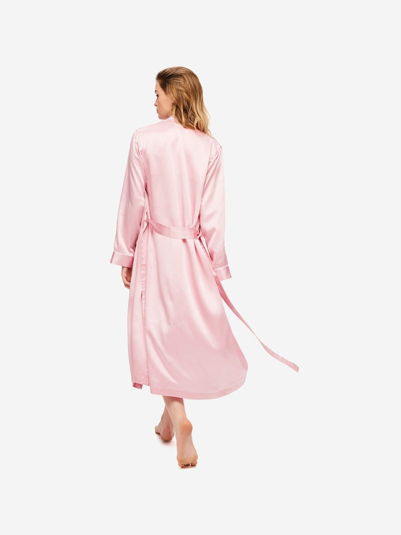 Women's Long Dressing Gown Bailey 2 Silk Satin Pink 4