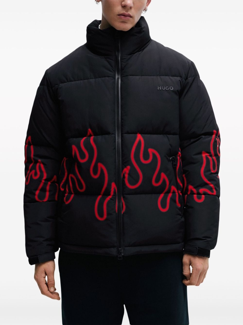 flame-print quilted jacket - 3