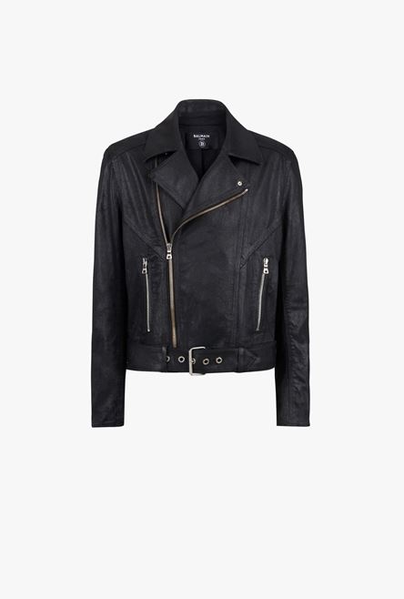 Black denim biker jacket - 1