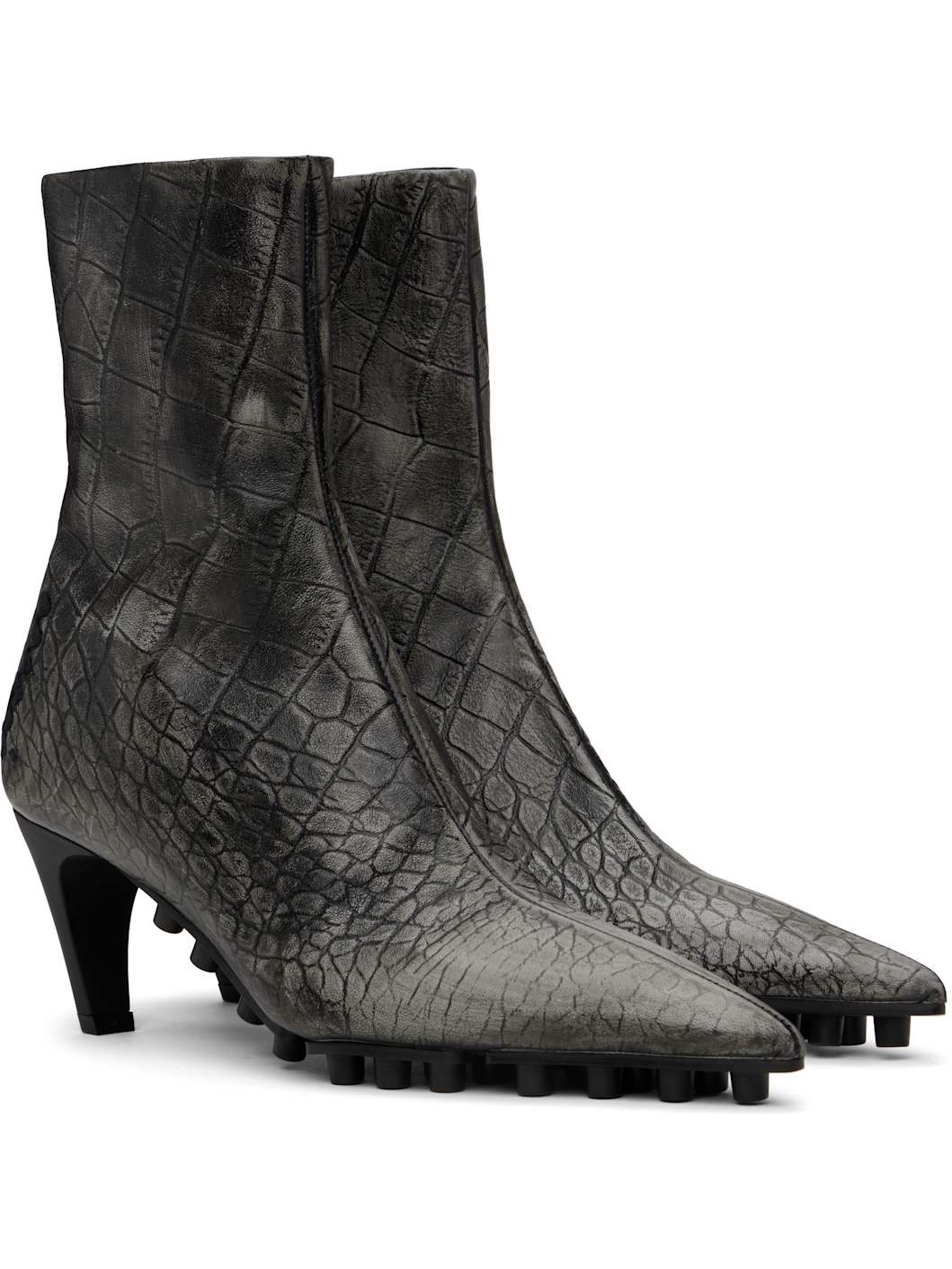 Gray Spike Ankle Boots - 4