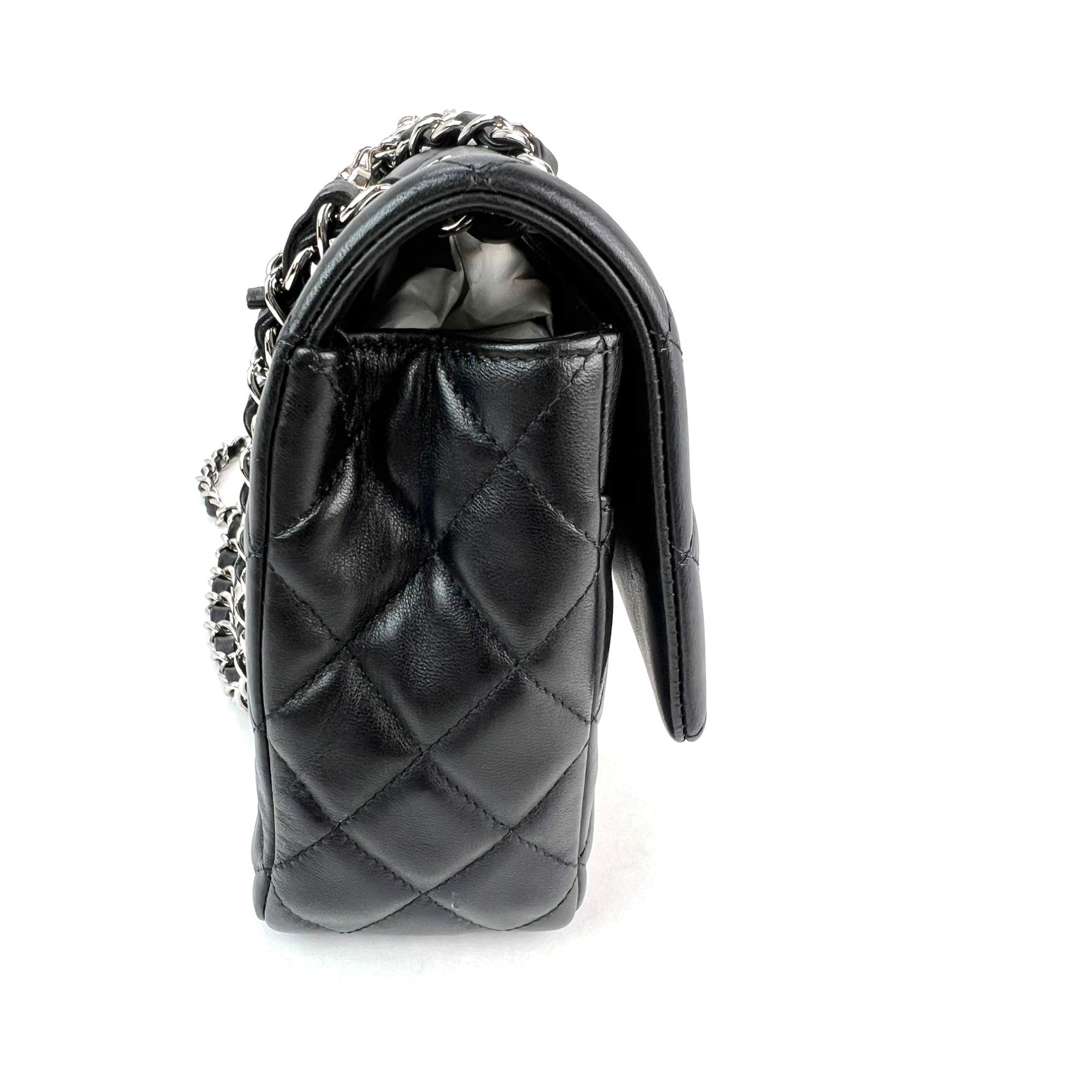 Chanel Quilted Lambskin Valentine Crystal Charms Medium Single Flap Black Bag - 10