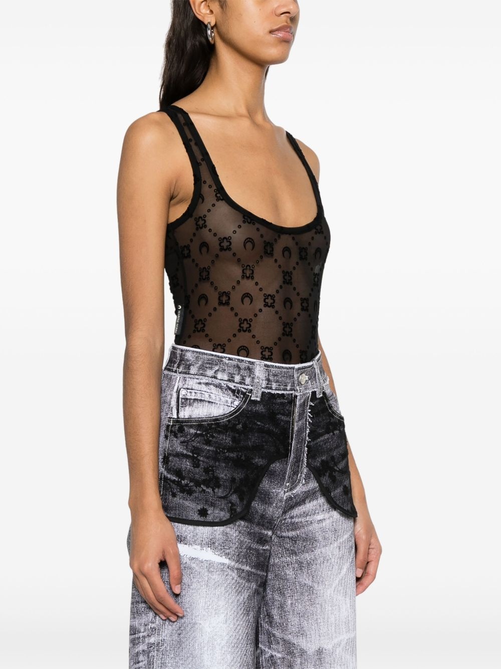 flocked-moonogram mesh bodysuit - 3