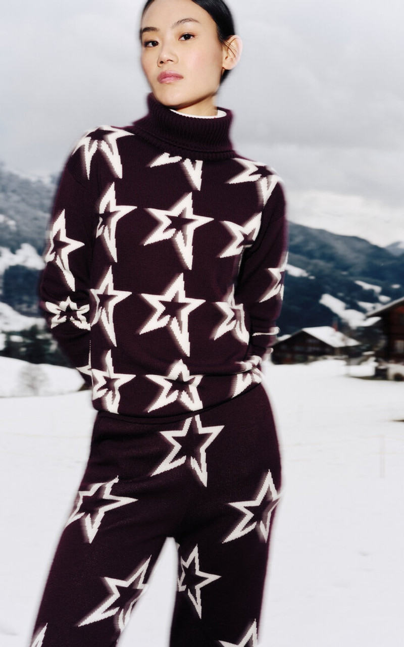PERFECT MOMENT Star Dust Merino Wool Turtleneck Sweater burgundy outlook