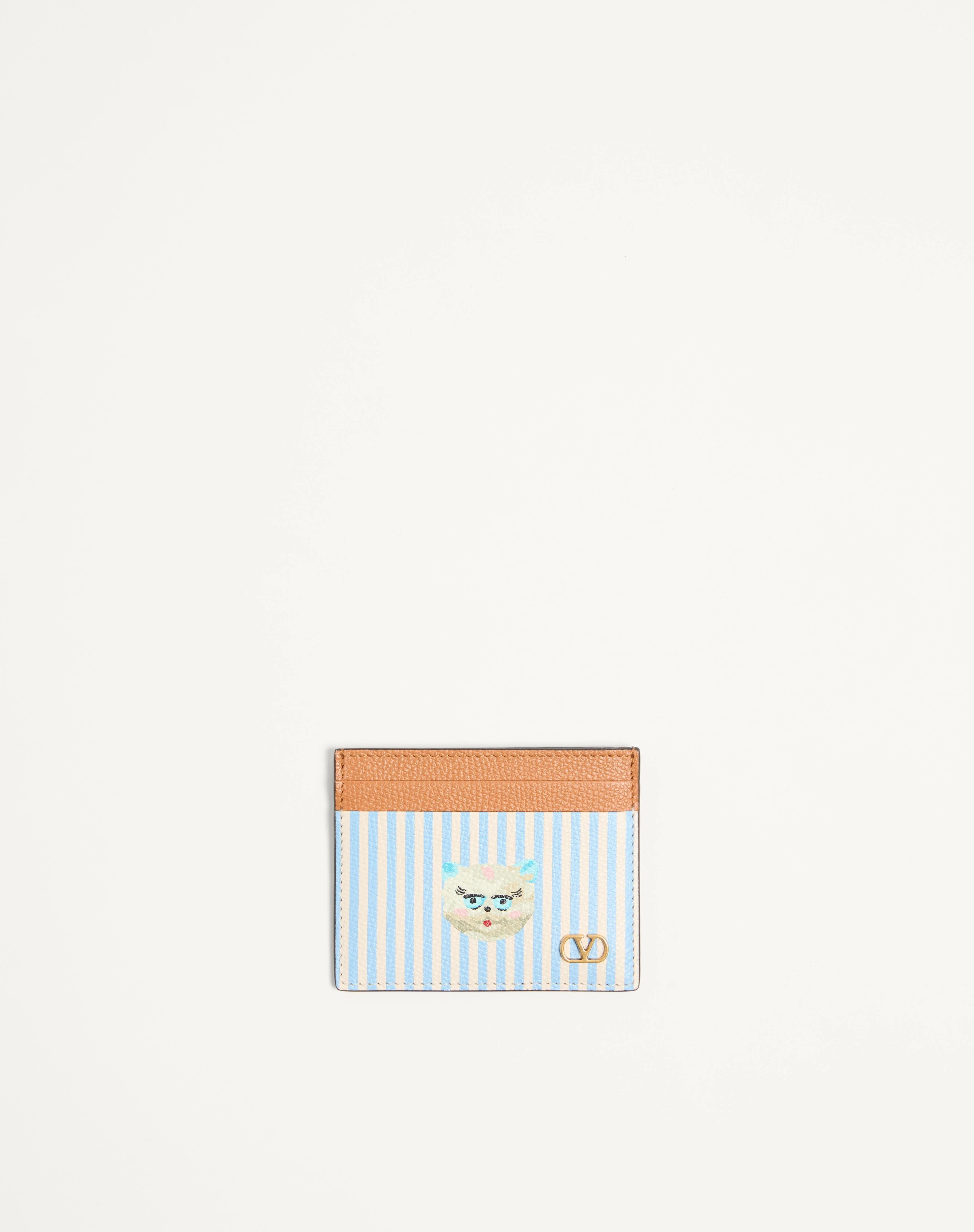 VALENTINO GARAVANI VLOGO SIGNATURE WALLET IN GRAINY CALFSKIN WITH LE CHAT DE LA MAISON PRINT - 1