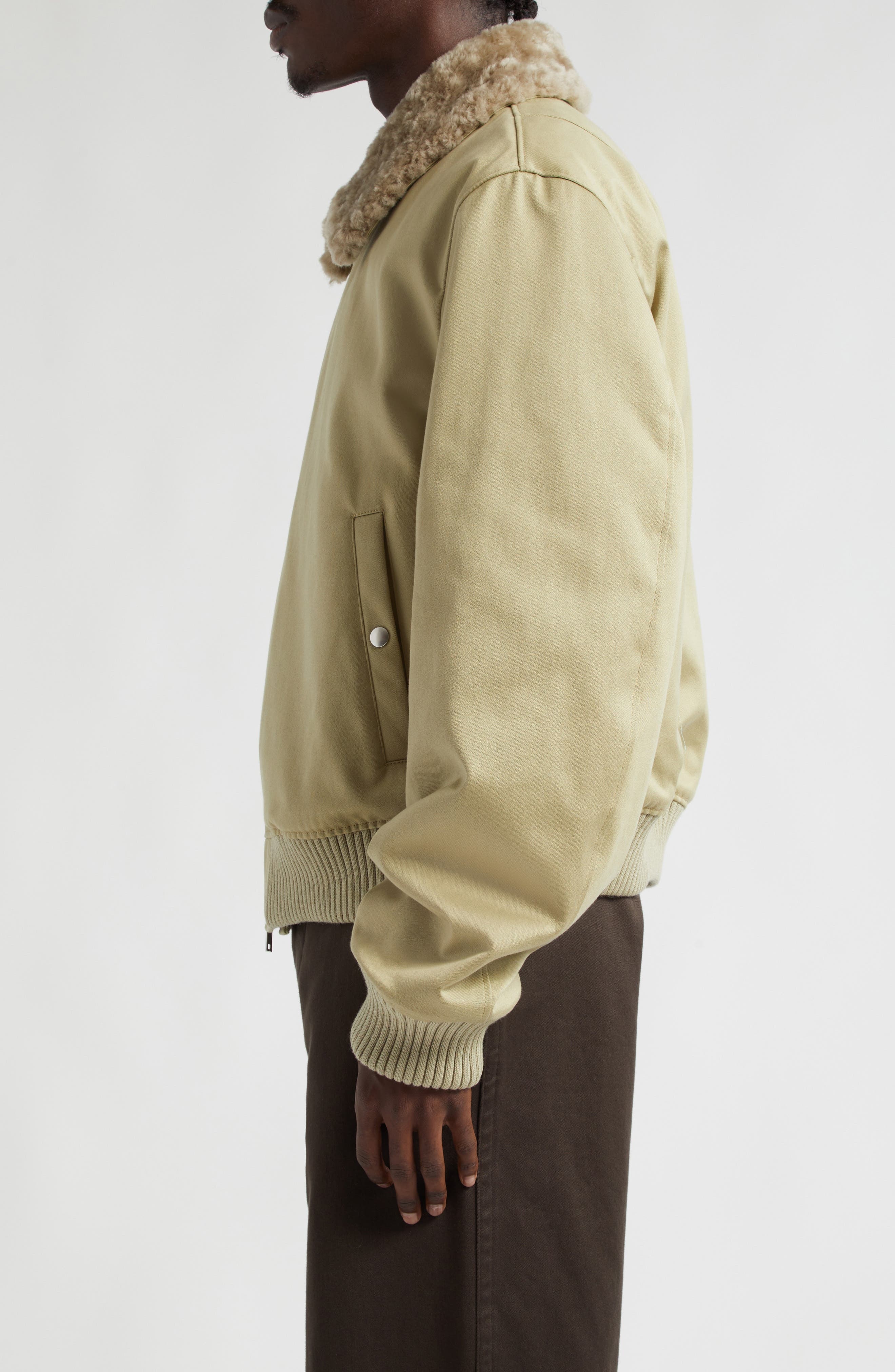 burberry Cotton Sateen Bomber Jacket with Genuine Shearling Collar in Hunter at Nordstrom - 3