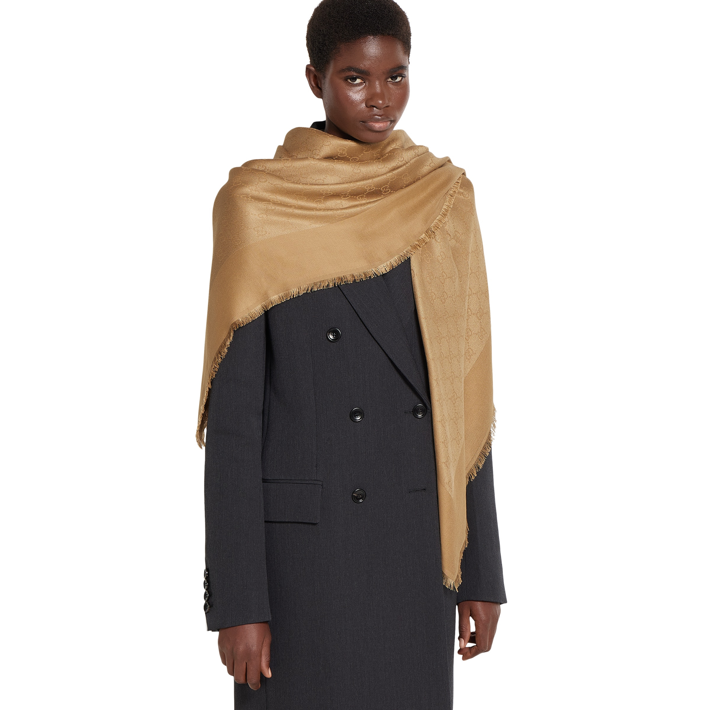 GG silk cotton jacquard shawl - 4