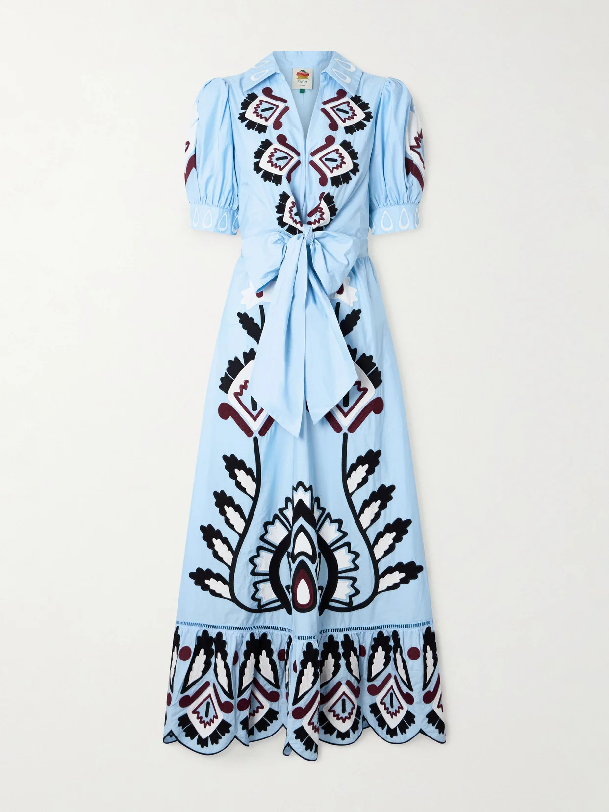 Tie-front Scalloped Appliquéd Cotton-poplin Maxi Dress - 1