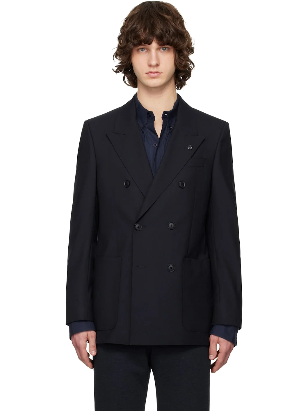 Navy Virgin Wool Blazer - 1