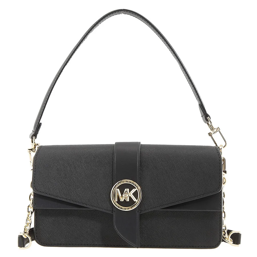 Michael Kors Ladies Greenwich Medium Saffiano Leather Shoulder Bag - Black - 1