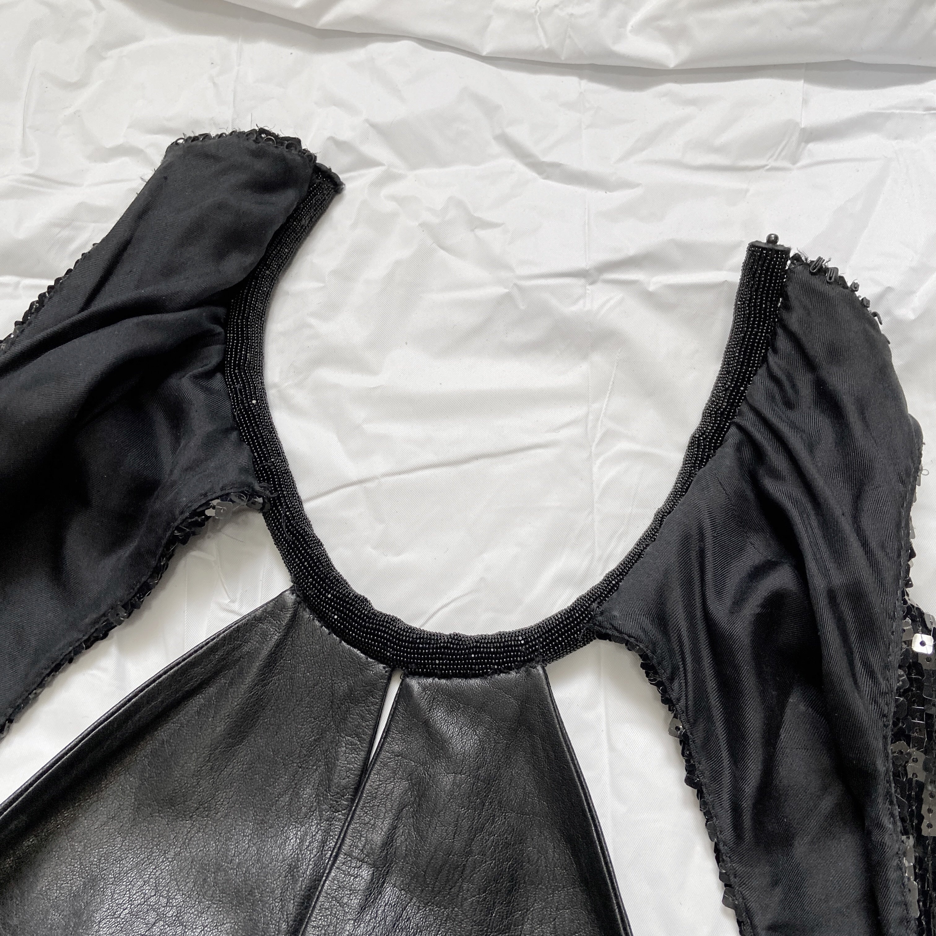 Saint Laurent Paris 2013 Hedi Beaded Collar Sequenced Sleeves Cut Out Backless Leather Dress - 18
